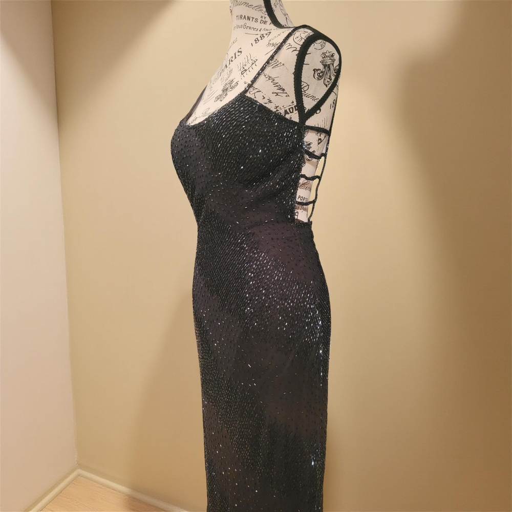 Black/Brown Spaghetti Strap Elegant Beaded Dress
